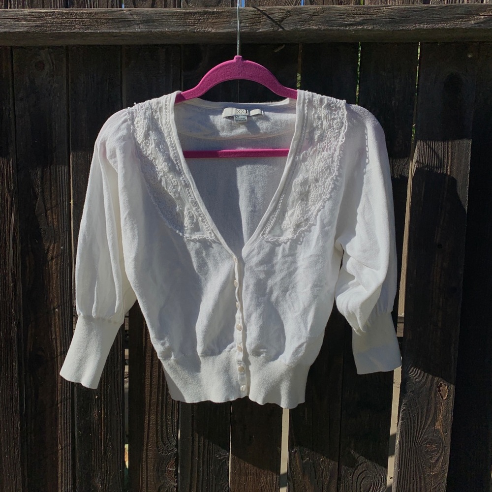 XXI White Lace Detail Cardigan - Small/Petite